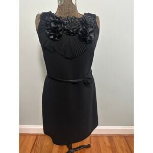Chetta B black crepe flower belted little black dress size 8